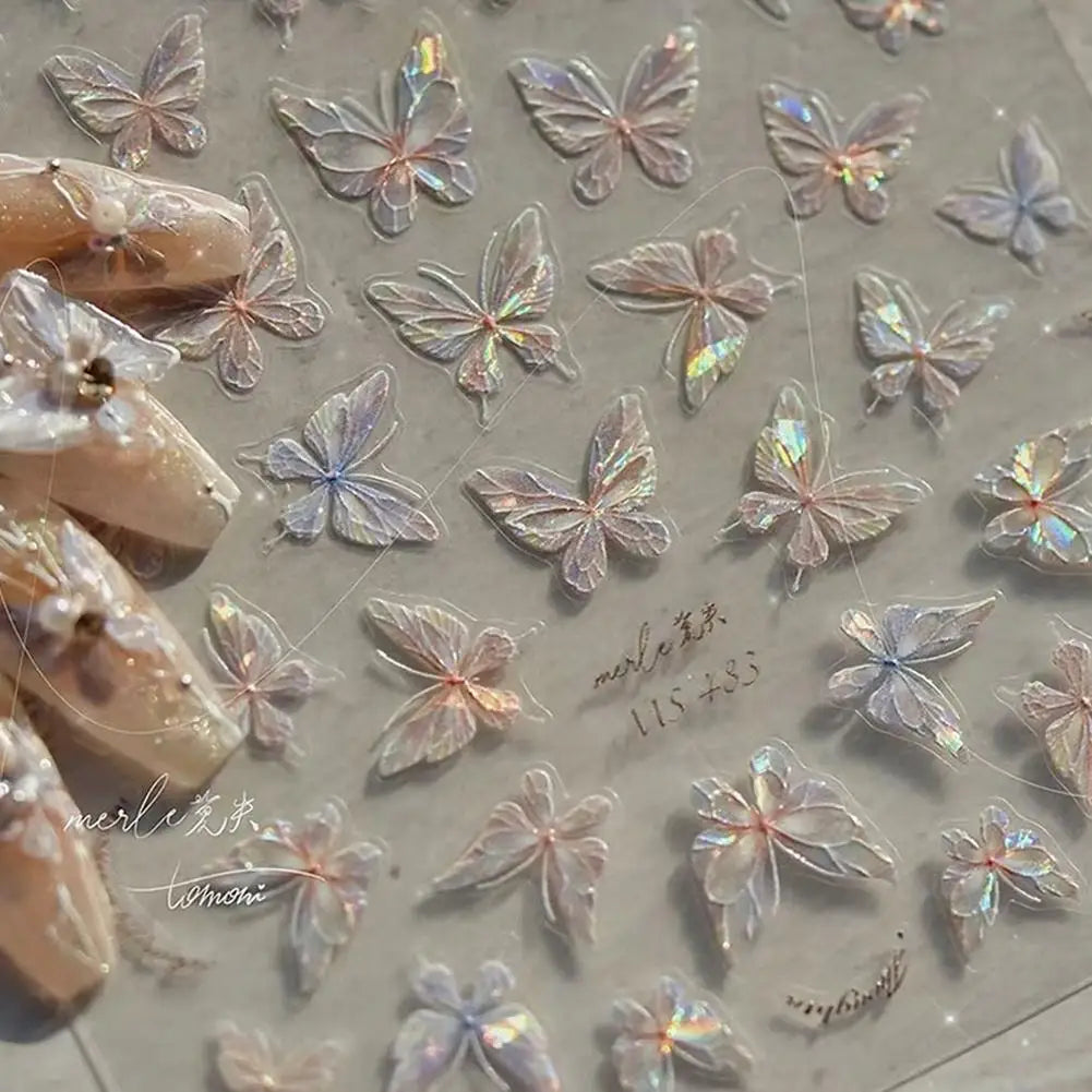1PCS Shell Aurora Butterfly Nail Stickers Shiny 3D Art Pattern Stickers Decals Nail Supplies Butterflies Nail Decoration X2C0