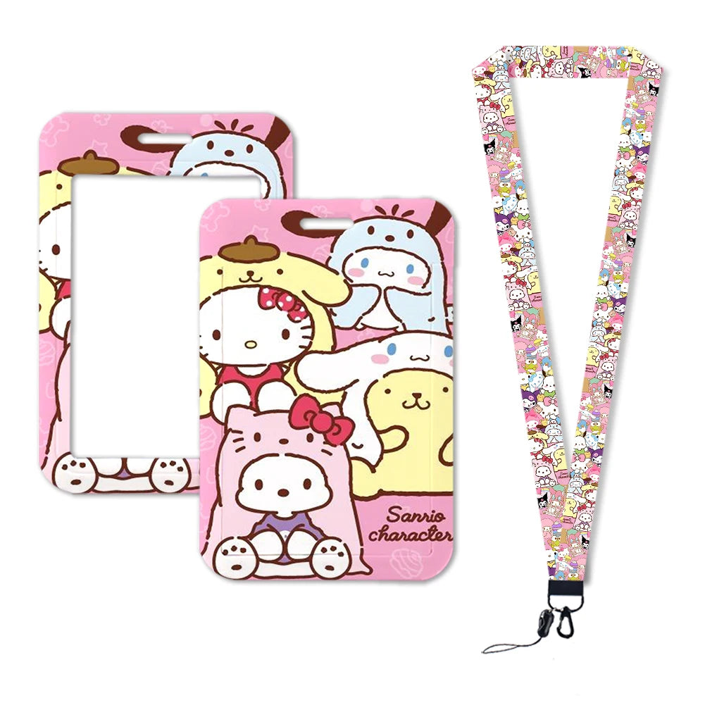 Sanrio Friends Neck Strap Polyester Stationery ID Card Holder Lanyard Keychain ID Badge Holder Girls Credential Holder