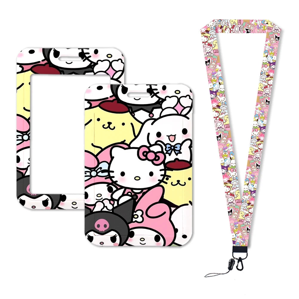 Sanrio Friends Neck Strap Polyester Stationery ID Card Holder Lanyard Keychain ID Badge Holder Girls Credential Holder