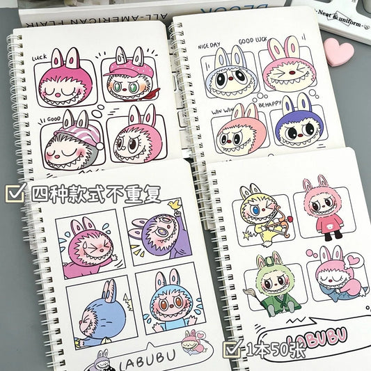 Labubu Notebook A5 Coil Notebook Ins Student Cartoon Cute Thick Durable Horizontal Line Notebook Homework Office School Supplies