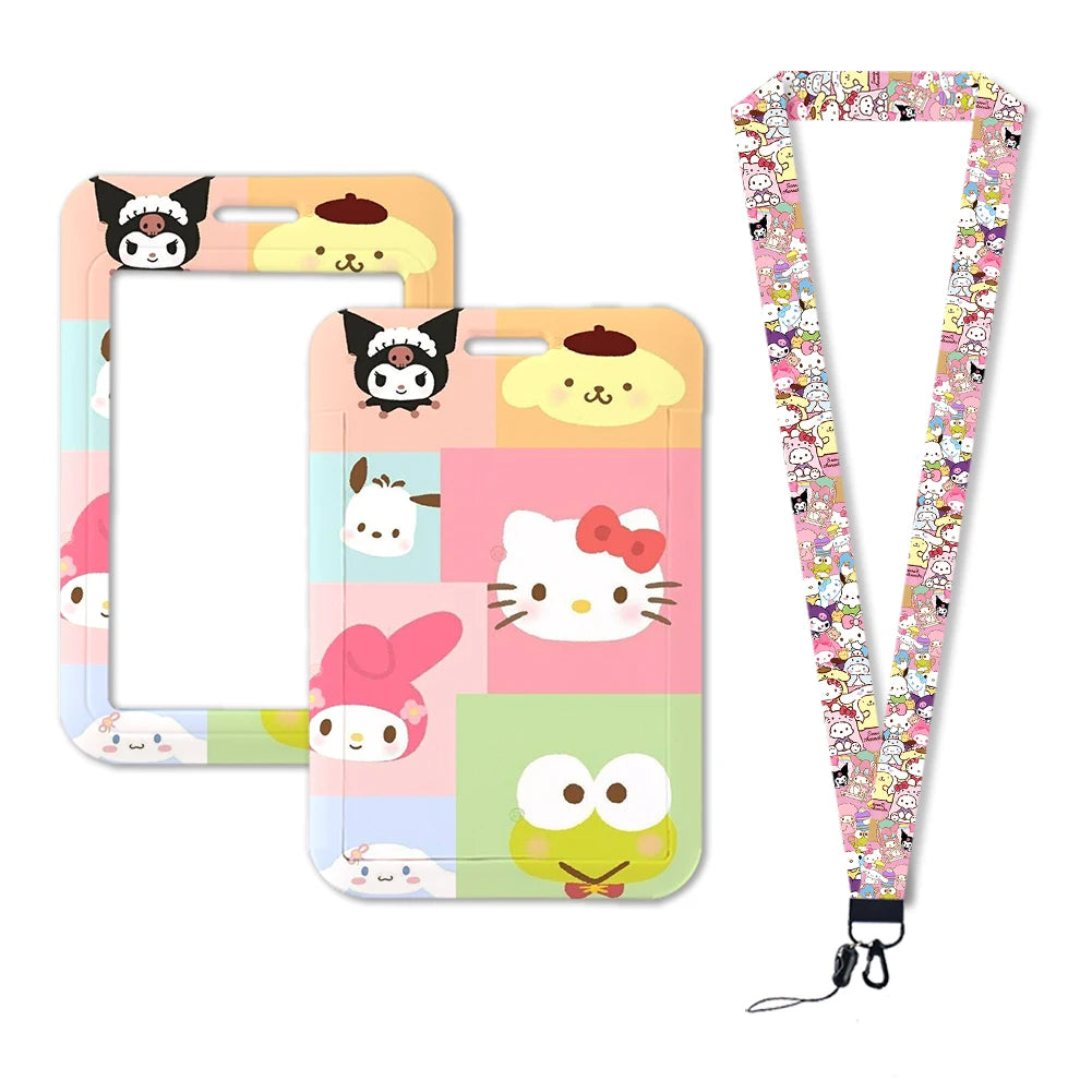Sanrio Friends Neck Strap Polyester Stationery ID Card Holder Lanyard Keychain ID Badge Holder Girls Credential Holder