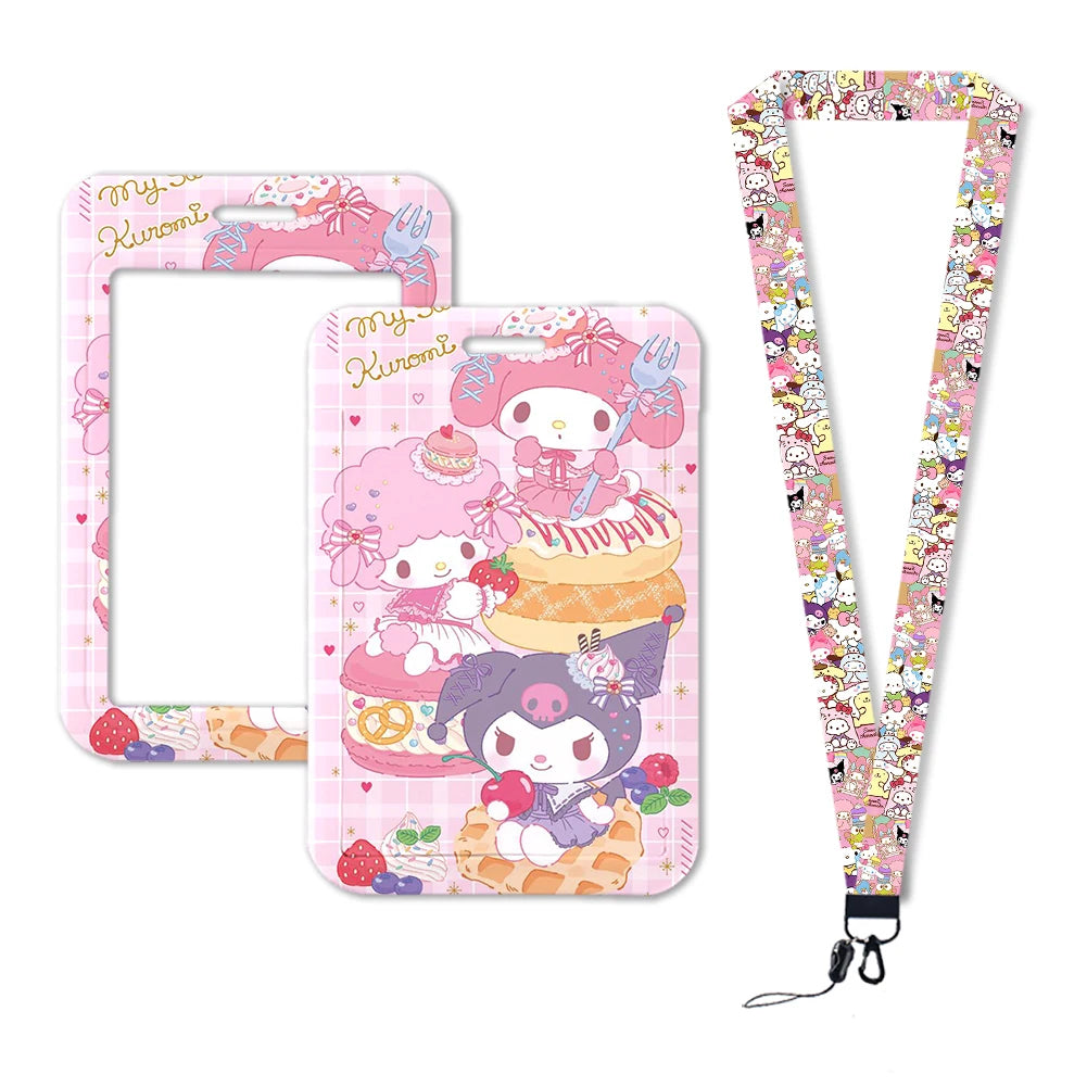 Sanrio Friends Neck Strap Polyester Stationery ID Card Holder Lanyard Keychain ID Badge Holder Girls Credential Holder