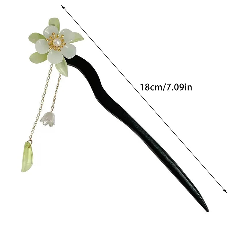 Chinese Style Luminous Pavilion Hair Sticks For Women Kids Retro Metal Wood Flower Tassel Hair Pin Clips Hair Accessories