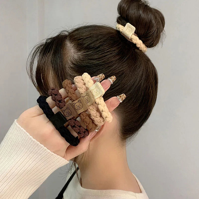 1set women korean Coffee bear hair rubber bands  girls high elastic hair ties for thick hair balck scrunchie knekkie accessories