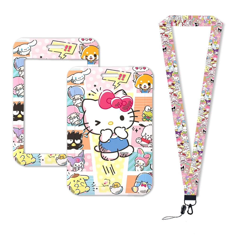 Sanrio Friends Neck Strap Polyester Stationery ID Card Holder Lanyard Keychain ID Badge Holder Girls Credential Holder