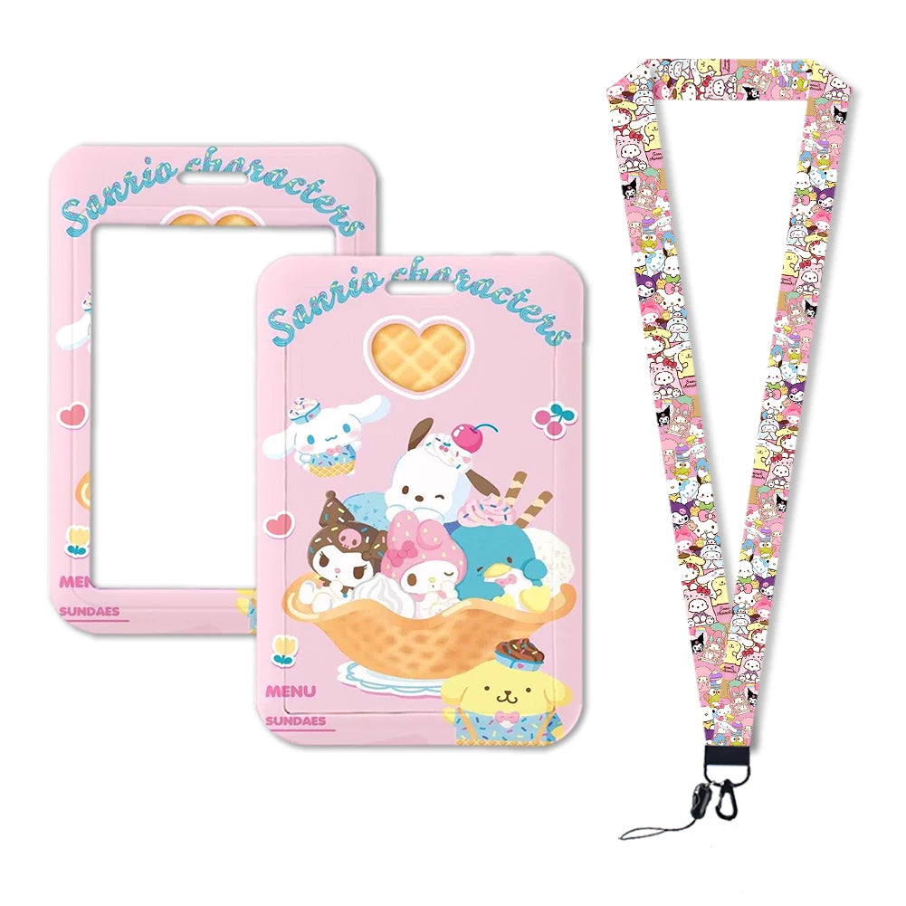 Sanrio Friends Neck Strap Polyester Stationery ID Card Holder Lanyard Keychain ID Badge Holder Girls Credential Holder