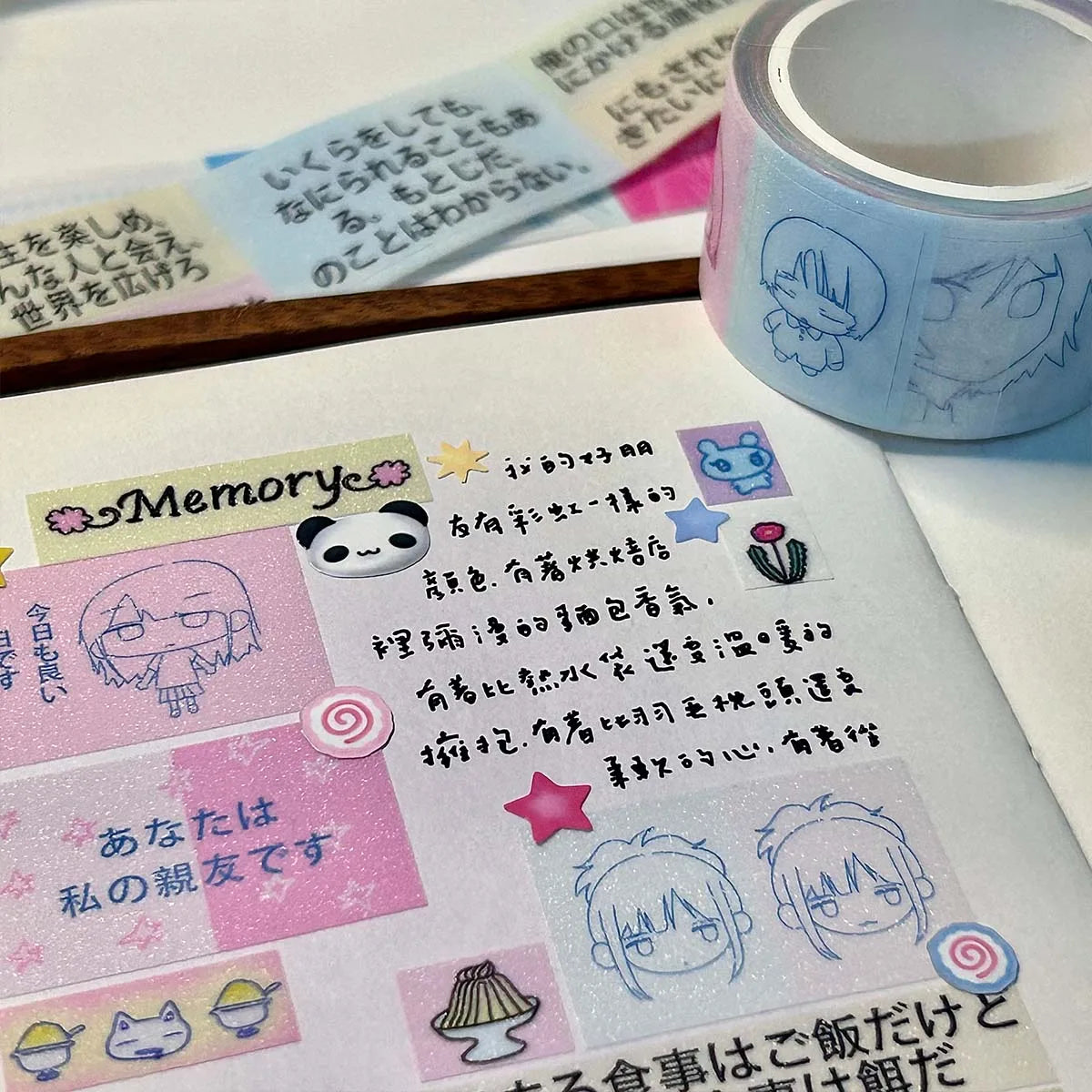 WAKAWAKA PET Shiny Deco Stickers for Scrapbooking Kawaii Characters Washi Tape For Arts Diy Crafts Journal Planner Masking Tape