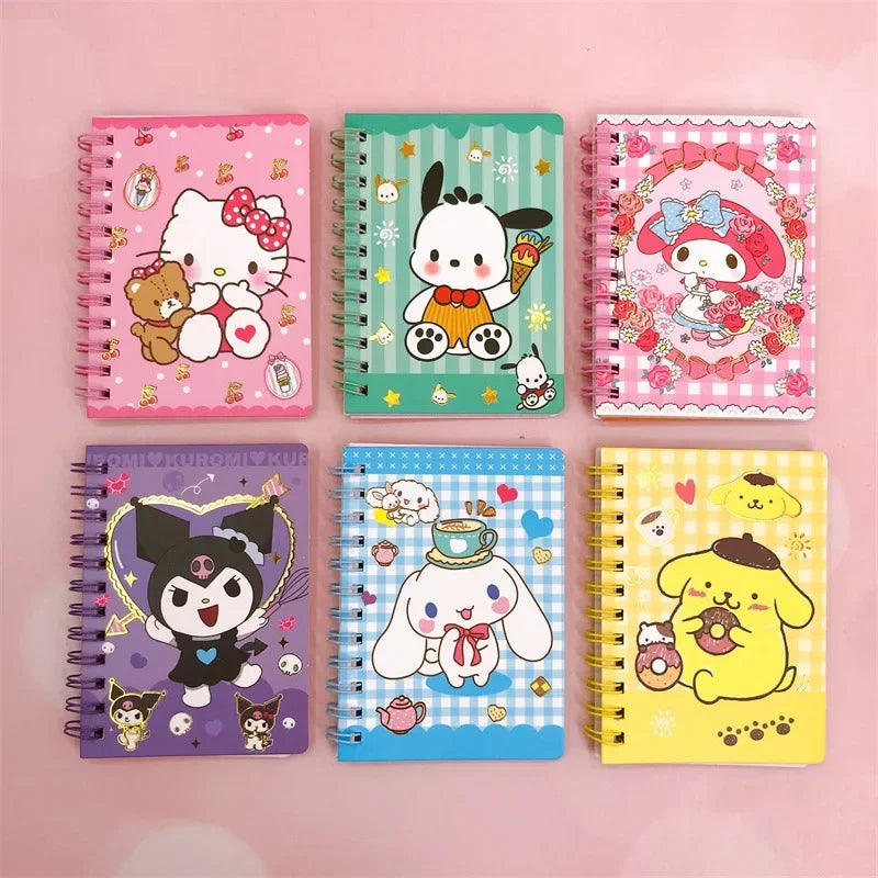 Sanrio Cute Handy Book Hard Face Hot Gold Thread Circle Cartoon Kuromi Pochacco Cinnamoroll Printed Color Page Notebook Melody