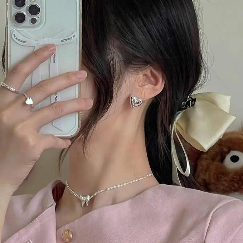 925 Silver Needle Korean Fashion Heart Earrings For Women Metal Earing Jewelry 2024 Trending New Sweet Peach Heart Earrings Gift