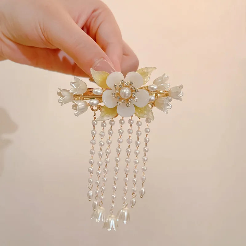 Antique Purple Lily of The Valley Side Hairpin Female Side Hair Clips Flower Headpieces Pendant Jewelry for Women Hair Holder