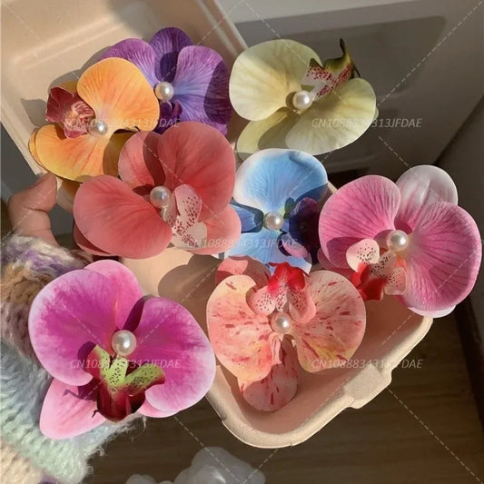 Sweet Phalaenopsis Pearl Hair Clip Flower Hairpin Orchid Butterfly Hairs Clip Hair Accessories Hair Styling Tools Bow Flower