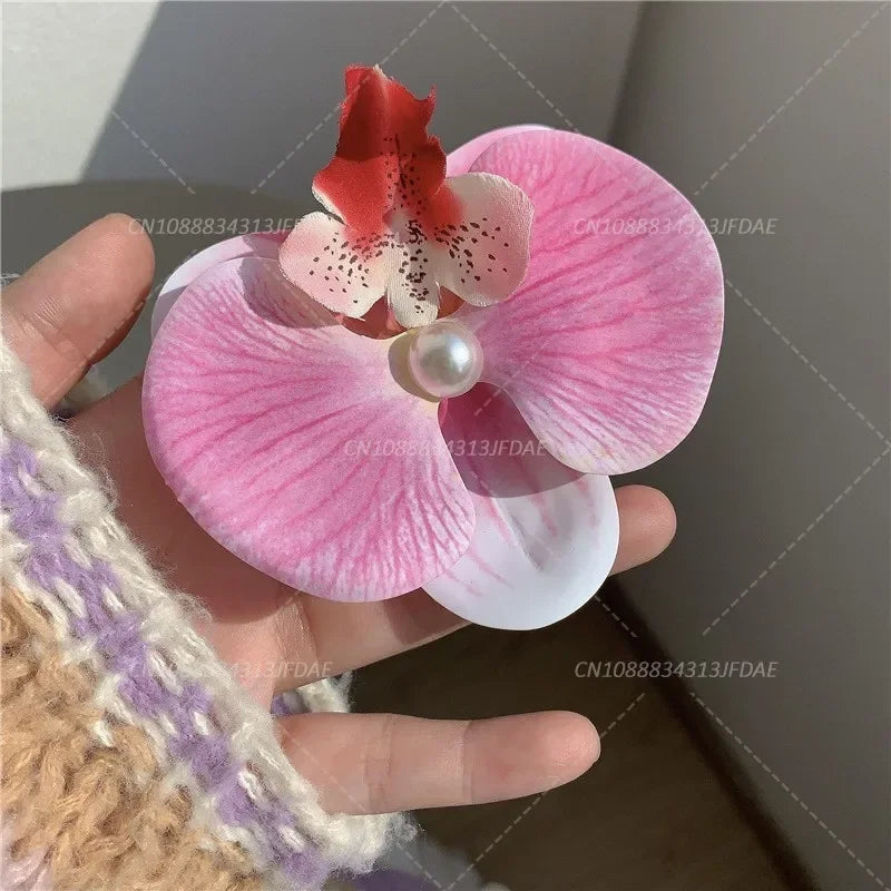 Sweet Phalaenopsis Pearl Hair Clip Flower Hairpin Orchid Butterfly Hairs Clip Hair Accessories Hair Styling Tools Bow Flower