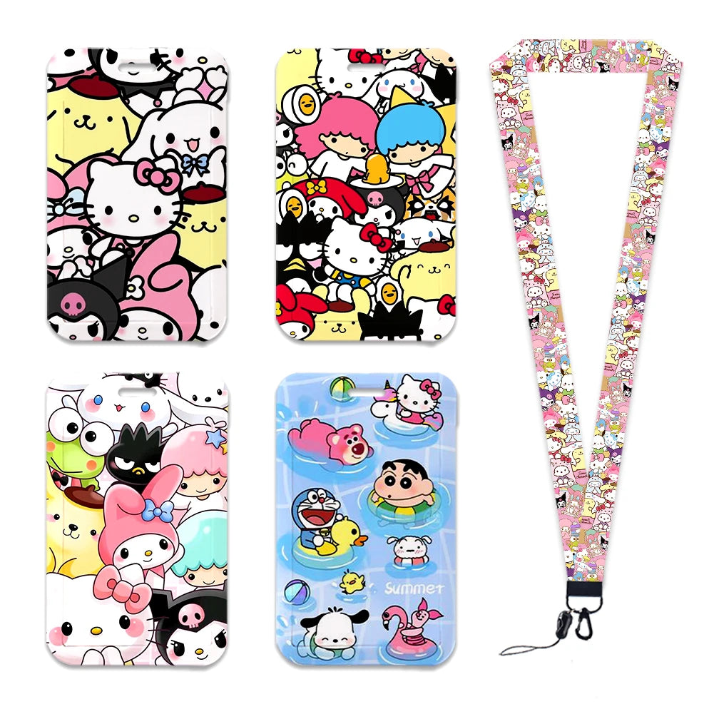 Sanrio Friends Neck Strap Polyester Stationery ID Card Holder Lanyard Keychain ID Badge Holder Girls Credential Holder