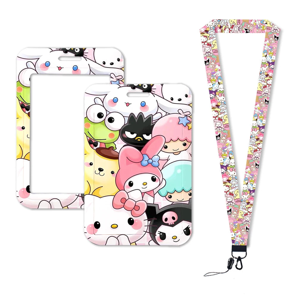 Sanrio Friends Neck Strap Polyester Stationery ID Card Holder Lanyard Keychain ID Badge Holder Girls Credential Holder