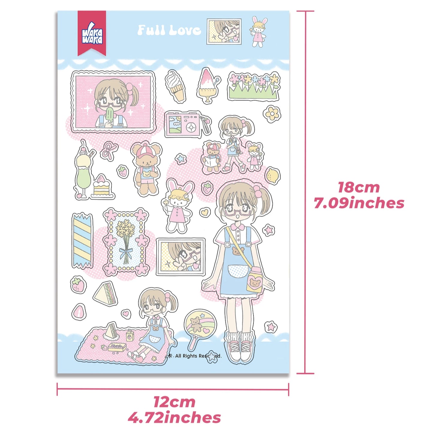 WAKAWAKA Kawaii Stickers Comic Graffiti Style FULL LOVE Sticker for Scrapbooking Journal Planner PET Stickers DIY