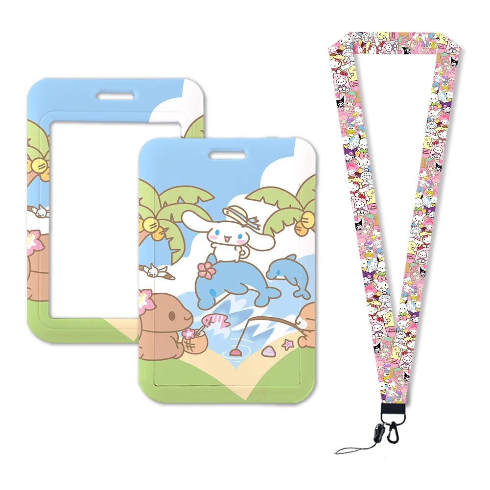 Sanrio Friends Neck Strap Polyester Stationery ID Card Holder Lanyard Keychain ID Badge Holder Girls Credential Holder