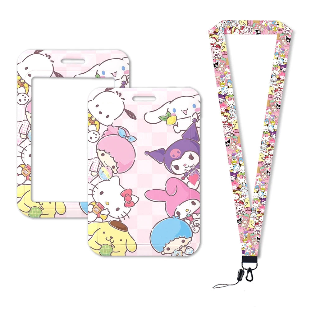 Sanrio Friends Neck Strap Polyester Stationery ID Card Holder Lanyard Keychain ID Badge Holder Girls Credential Holder