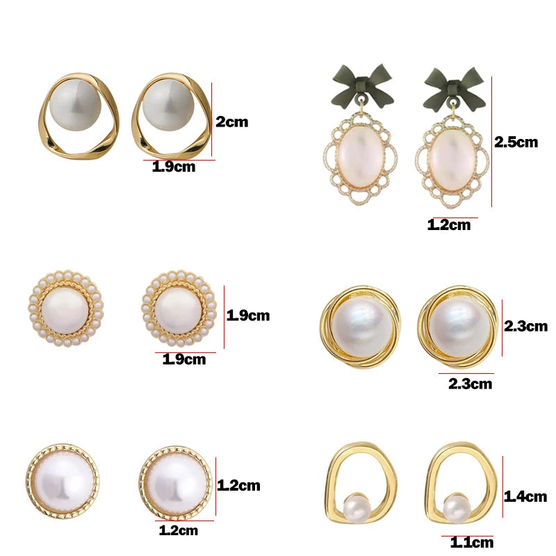 Vintage Big Cute Simulated Pearl Earrings Trendy Elegant Created Pearls String Statement Stud Earrings For Wedding Party Gift
